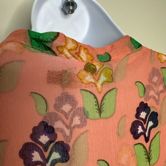 Antik Batik Coral Embroidered Sheer Blouse Women's Small/38 - Picture 4 of 5